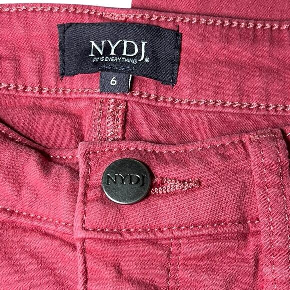 NYDJ Lift Tuck Sheri Slim Pink Crop Straight Leg Ankle Raw Fray Hem Jeans Size 6 - Picture 3 of 8